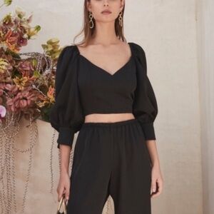 Cult Gaia Debi Puff Sleeve Top Black Small
